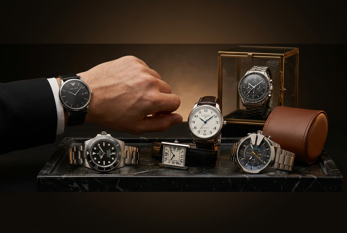 Moody luxury watch editorial banner